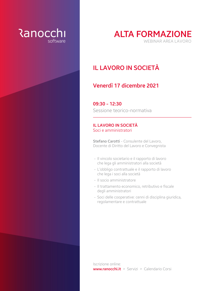 alta formazione lavoro: il lavoro in societ&agrave; di soci e amministratori